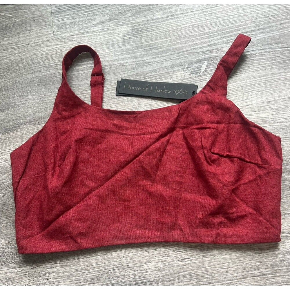 House‎ of Harlow 1960 Crop Top Linen Rayon Maroon Adjustable Tank NWT Medium